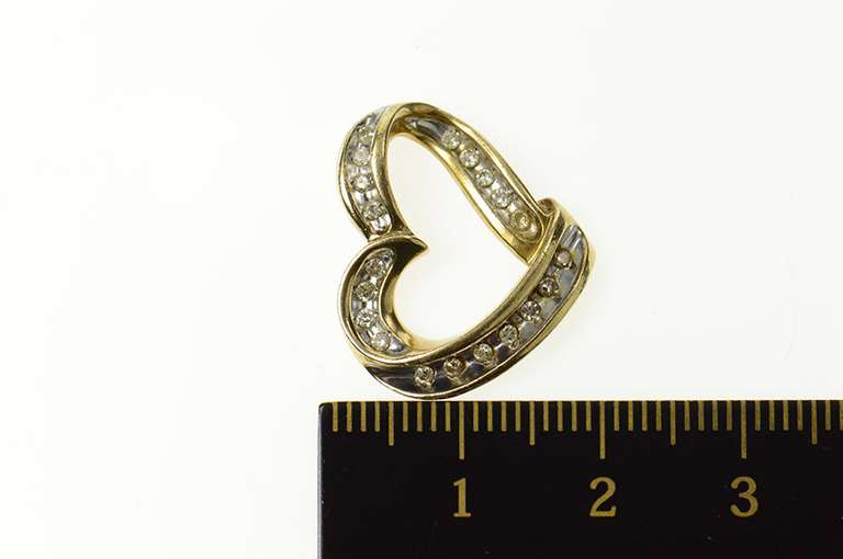 10K Yellow Gold Classic Diamond Curvy Channel Heart Love Pendant