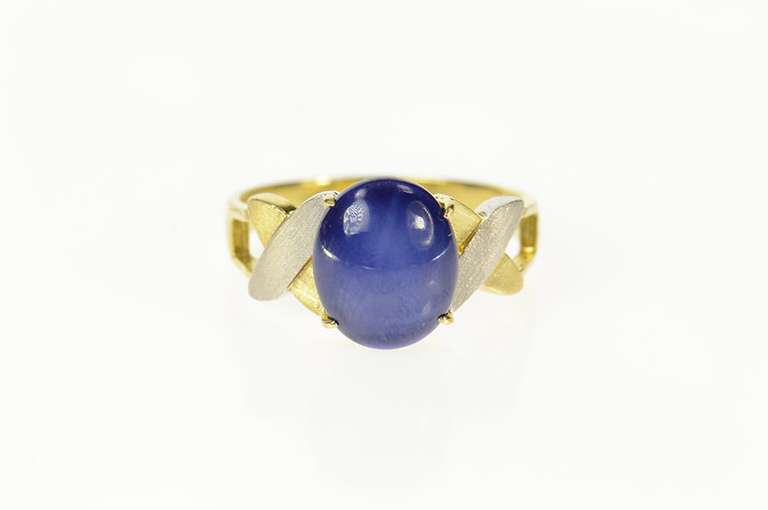 14K Yellow Gold Retro Two Tone Men's Syn. Blue Star Sapphire Ring