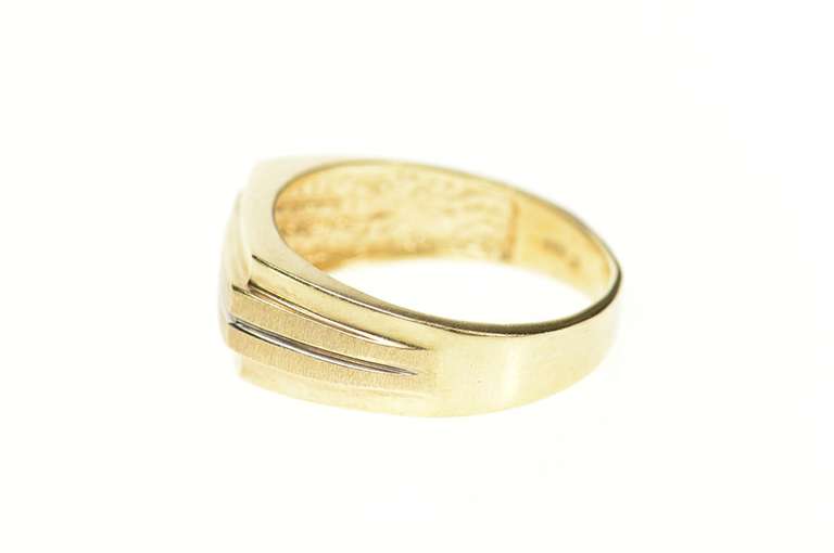 10K Yellow Gold Men's Retro Diamond Grooved Squared Wedding Ring