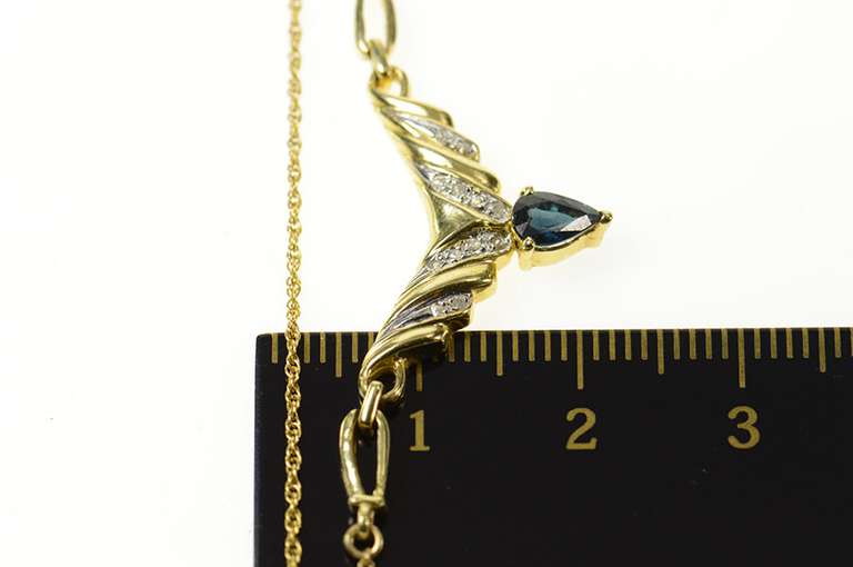 14K Yellow Gold Pear Sapphire Diamond Chevron Chain Necklace