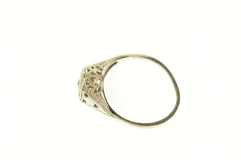 10K White Gold Art Deco Diamond Filigree Promise Engagement Ring