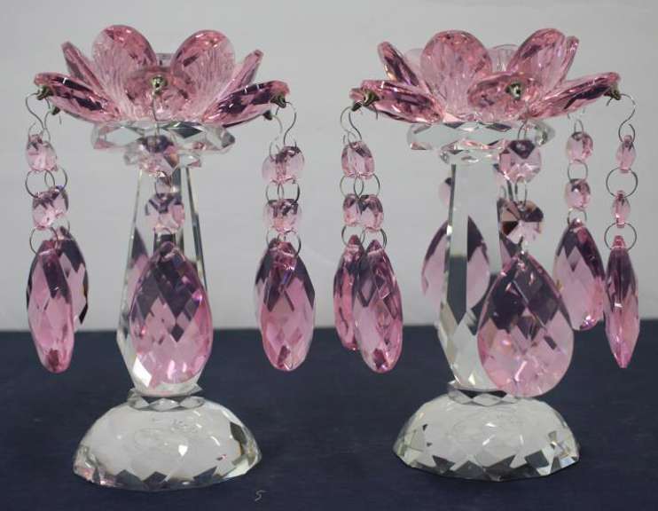 Pink Candleholder with Drops - Set of 2