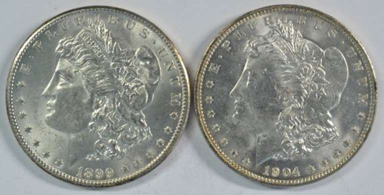 Choice BU 1899-O and 1904-O Morgan Silver Dollars