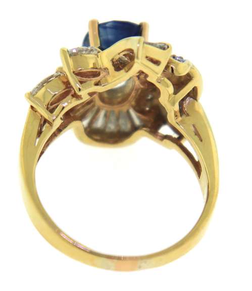 Romantic 18kt YG Round Cut Blue Sapphire and Diamond Accent Ring