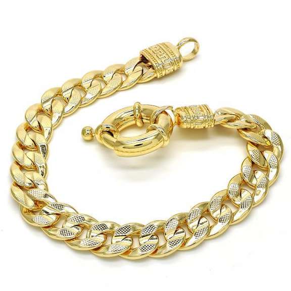 Beautiful 18kt Gold Plated Cuban Link and Greek Key Bracelet