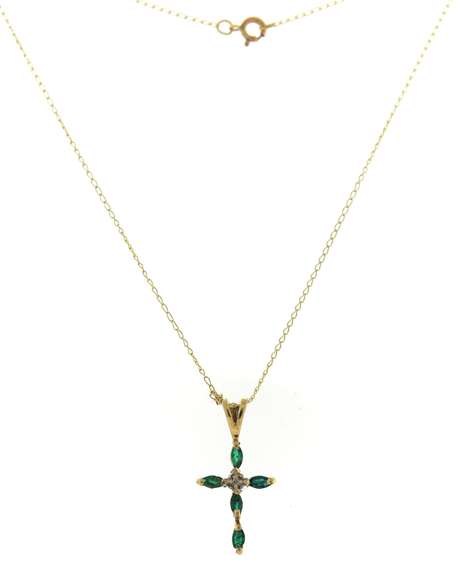 Gorgeous Emerald and Diamond Cross Pendant on Chain