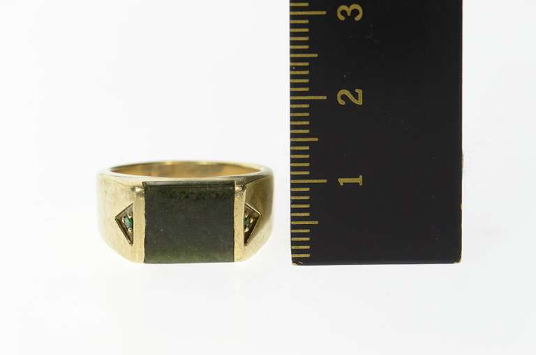 10K Yellow Gold Retro Squared Nephrite Emerald Statement Ring