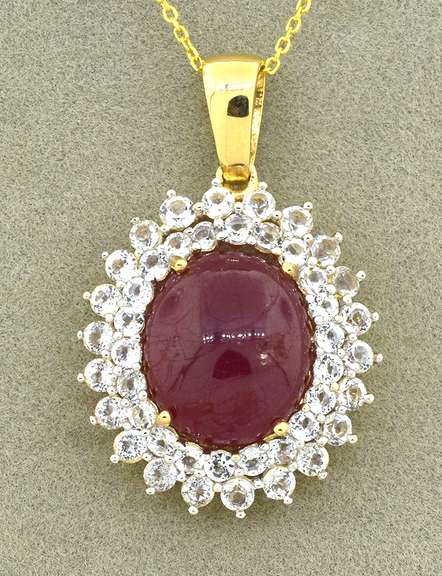 Entrancing Cabochon Star Ruby & White Sapphire Necklace in 3-Tone Sterling Silver