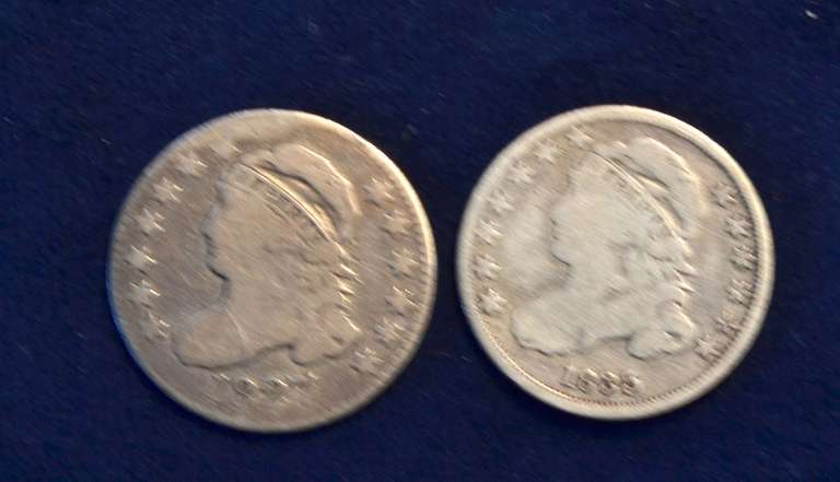 Lot Of 2 Bust Dimes 1827, and 1835 Circulated Coins