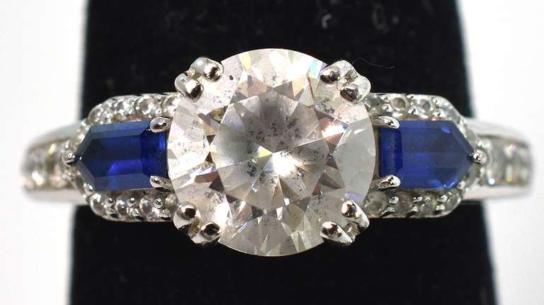 Sterling Silver CZ Cocktail Ring With Blue Stone