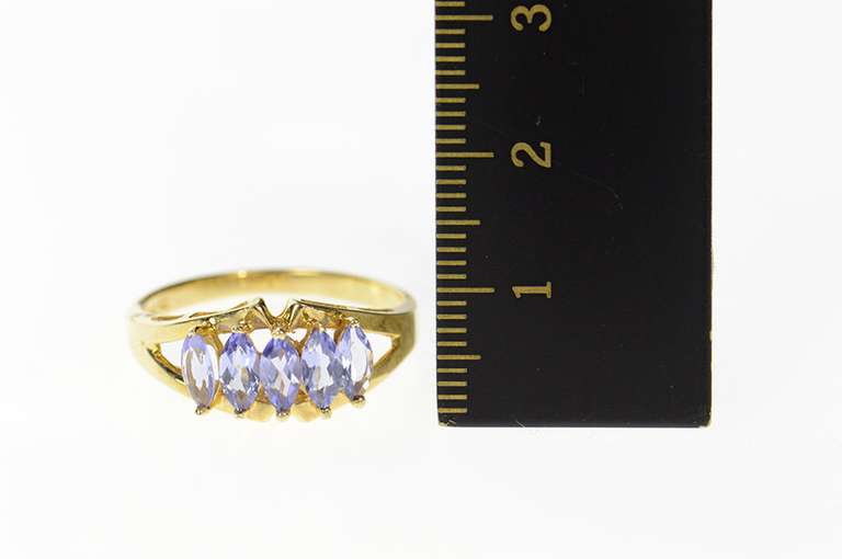 10K Yellow Gold Marquise Tanzanite Five Stone Statement Band Ring