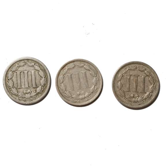 1865 1866 1873 Cl 3 3 Cent Nickels