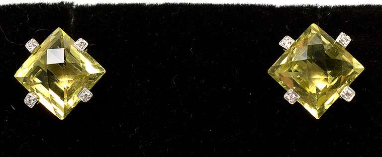 Massive Checkerboard Peridot Earrings in 14KT White Gold