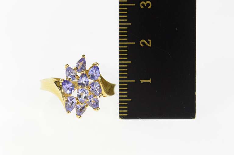 14K Yellow Gold Pear Tanzanite Cluster Statement Cocktail Ring