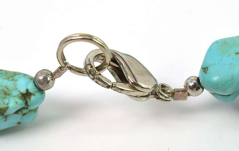 Chunky Turquoise Bead Necklace with Sterling Clasp