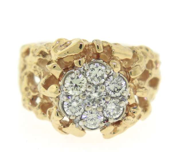 Gent's Yellow Gold Nugget 1cts Diamond Cluster Ring