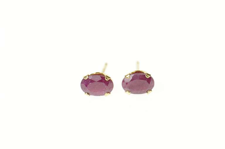 14K Yellow Gold Ruby Natural Oval Solitaire Stud Earrings