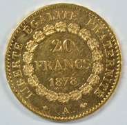 Scarce 1878-A France 20 Francs Gold 'Angel' coin