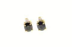 14K Yellow Gold Oval Sapphire Diamond Accent Stud Earrings