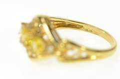 10K Yellow Gold Ornate Three Stone Citrine Diamond Accent Ring