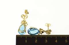 14K Yellow Gold Pear Blue Topaz Classic Dangle Statement Earrings