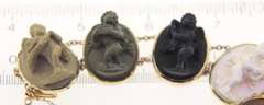 Memorable Seven Oval Shaped Bezel Set Lava Stones & Shell Cameos Bracelet
