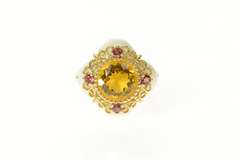 14K Yellow Gold Scalloped White Ceramic Citrine Garnet Cocktail Ring