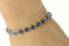 14K White Gold Trillion Syn. Tanzanite Statement Tennis Bracelet