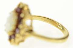 14K Yellow Gold Oval Opal Garnet Halo Statement Cocktail Ring