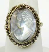 Early 800 Silver Sterling Shell Cameo Ring, 6.5
