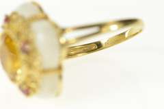 14K Yellow Gold Scalloped White Ceramic Citrine Garnet Cocktail Ring