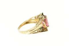 10K Yellow Gold Graduated Filigree Trim Oval Pink Tourmaline Ring