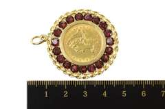 14K Yellow Gold 1907 Liberty Head $5 Garnet Halo Coin Charm/Pendant