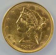 Fully struck BU 1897 $5 Liberty Gold Piece ANACS MS60