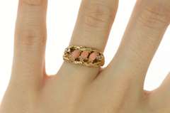 14K Yellow Gold 1960's Retro Coral Diamond Tree Branch Ring