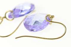 14K Yellow Gold Faceted Purple Cubic Zirconia Pear Dangle Earrings