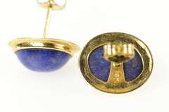14K Yellow Gold Round Lapis Lazuli Cabochon Statement Earrings