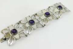 Early Wide Mexican Silver Amethyst Bracelet
