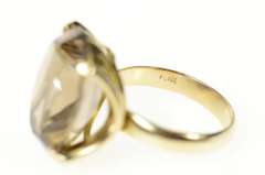 10K Yellow Gold Retro Oval Smoky Quartz Cocktail Statement Ring