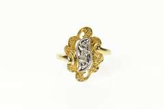 14K Yellow Gold Retro Two Tone Cluster Statement Ring