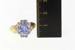 10K Yellow Gold Oval Tanzanite Halo Diamond Accent Cocktail Ring