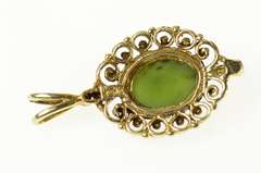 14K Yellow Gold Retro Oval Ornate Nephrite Statement Charm/Pendant