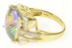 14K Yellow Gold Cushion Mystic Topaz Diamond Halo Cocktail Ring
