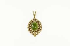 14K Yellow Gold Retro Oval Ornate Nephrite Statement Charm/Pendant