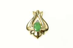14K Yellow Gold Emerald Diamond Cluster Curvy Statement Pendant