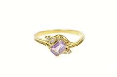14K Yellow Gold Emerald Amethyst Diamond Freeform Bypass Ring