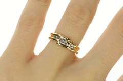 14K Yellow Gold 0.47 Ctw Princess Diamond Baguette Bypass Ring