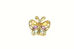 10K Yellow Gold Amethyst Blue Topaz Citrine Diamond Butterfly Pendant