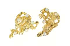 14K Yellow Gold Retro Opal Brutalist Abstract Clip Back Earrings