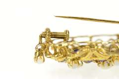 14K Yellow Gold Ornate Victorian Opal Blue Enamel Elaborate Pin/Brooch